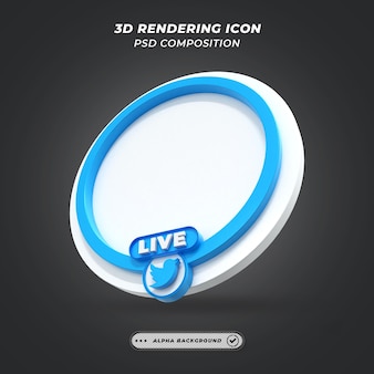 Quadro de streaming de vídeo ao vivo nas redes sociais do twitter em renderização 3d