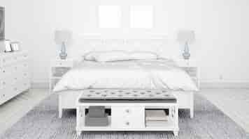 PSD grátis quarto clássico ou quarto de hotel com cama de casal e móveis elegantes