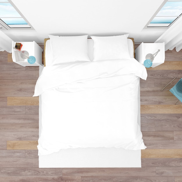 PSD grátis quarto ou quarto de hotel com cama de casal, vista superior