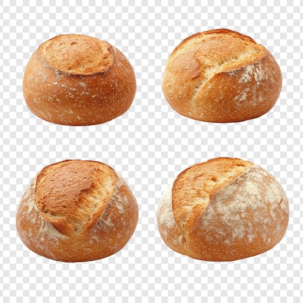 Quatro rolos de pão castanho dourado e crocante, delicioso produto de padaria