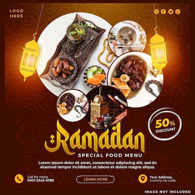 PSD grátis ramadan kareem menu post modelo de design de mídia social