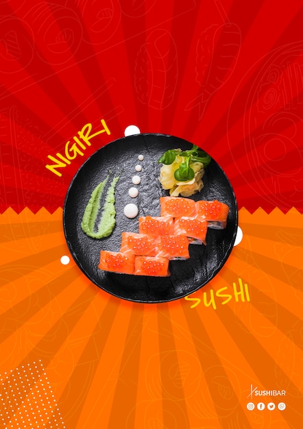 Receita de sushi nigiri com peixe cru para restaurante japonês asiático
