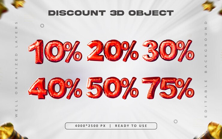 PSD grátis red percentage numbers set isolado ilustração de renderização 3d