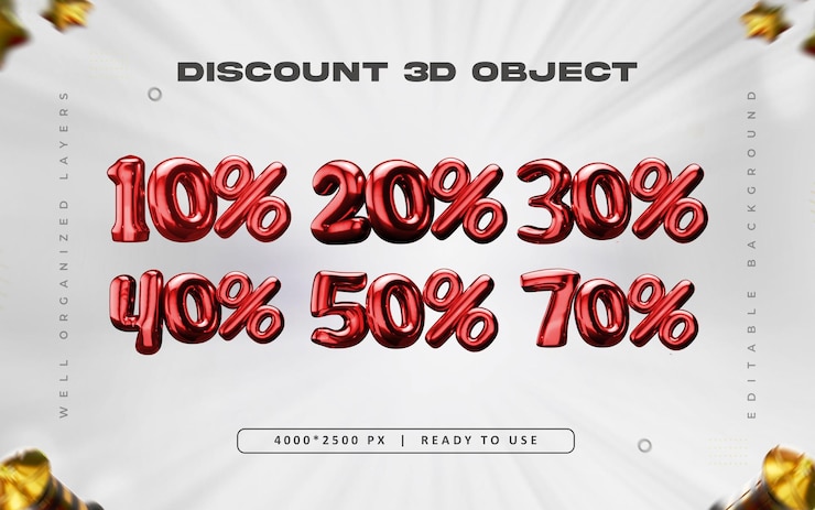 PSD grátis red percentage numbers set isolado ilustração de renderização 3d