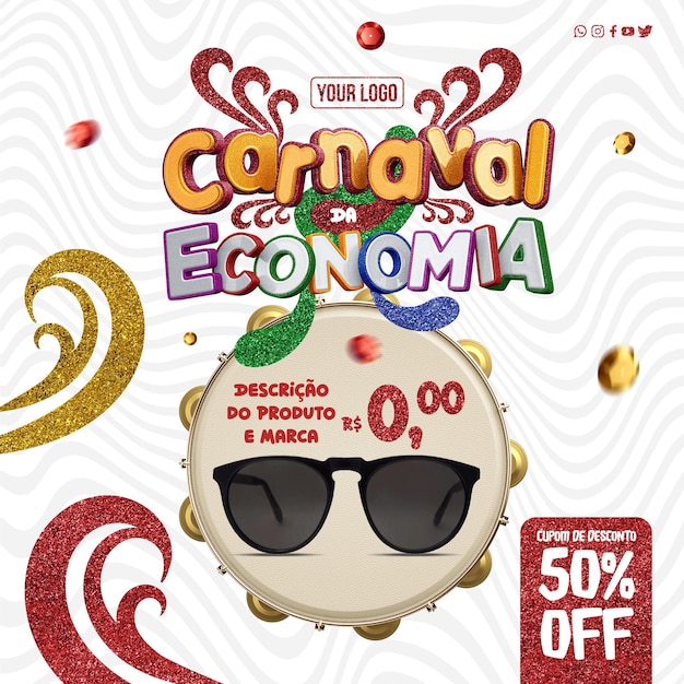 PSD grátis redes sociais alimentam carnaval econômico para vendas de produtos em oferta