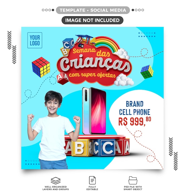 Redes sociais feed instagram semana da criança com super ofertas