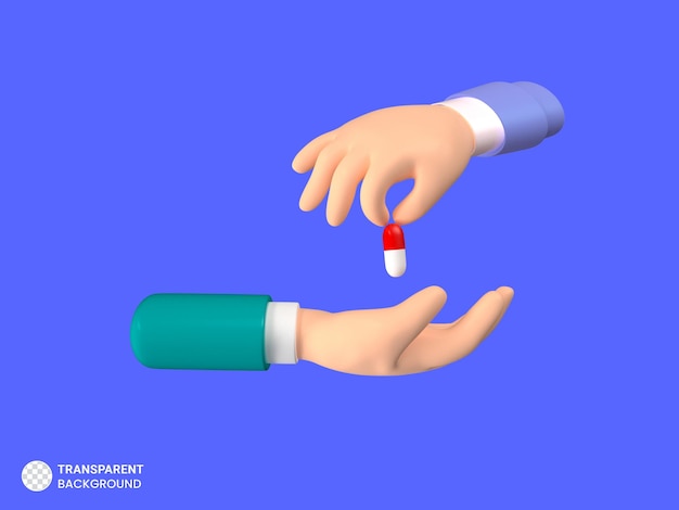 Renderização 3d da cápsula de remédio de mão