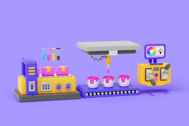 Renderização 3D da ilustração da fábrica de design gráfico