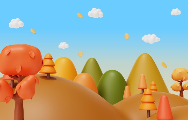 PSD grátis renderização 3d da ilustração da paisagem de outono