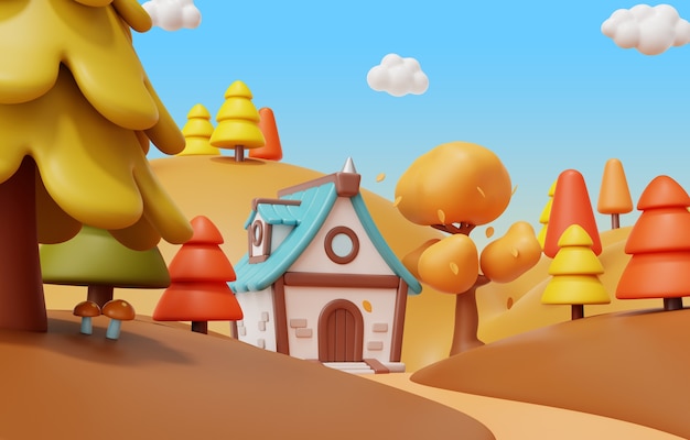 Renderização 3D da ilustração da paisagem de outono