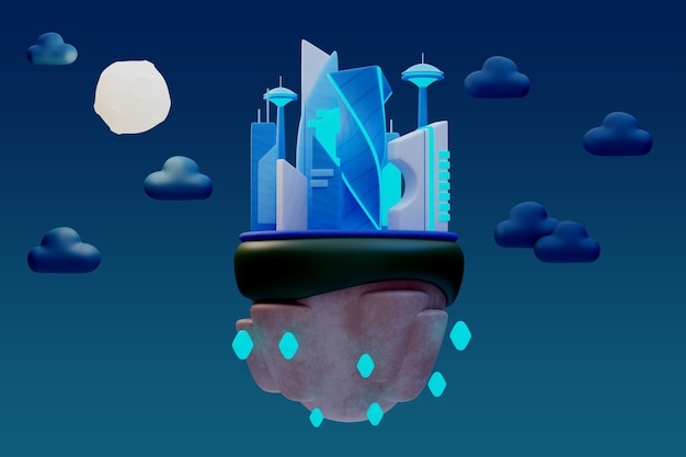 PSD grátis renderização 3d da ilustração da paisagem noturna