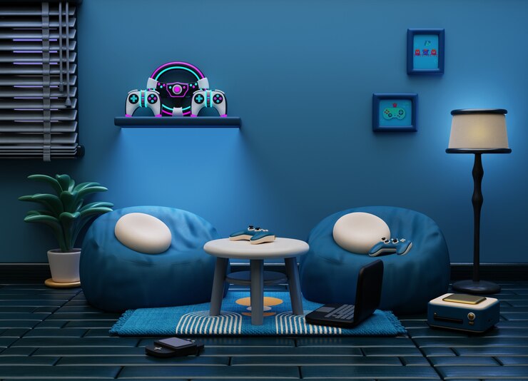 PSD grátis renderização 3d da ilustração da sala de jogos
