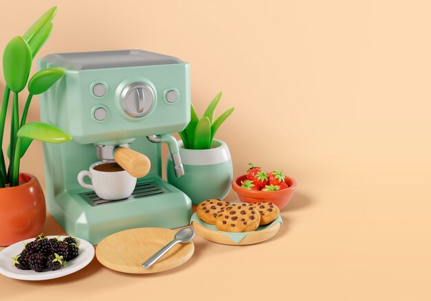 Renderização 3D de café tempo ainda vida