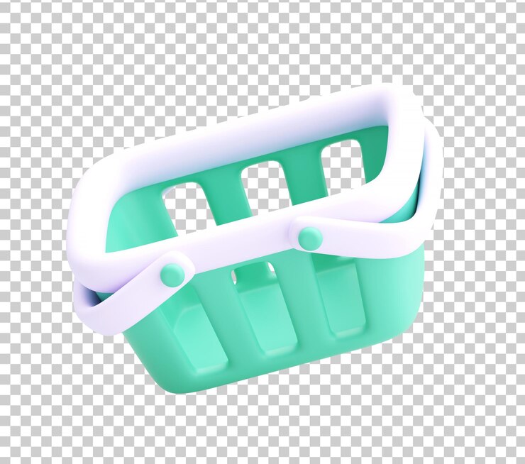 PSD grátis renderização 3d de cesta de compras verde hortelã em fundo transparente