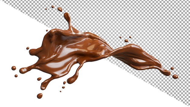 Renderização 3d de chocolate espirrado em fundo transparente, traçado de recorte