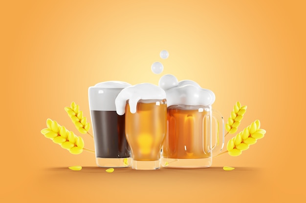 renderização 3D de fundo de vida de cerveja ainda