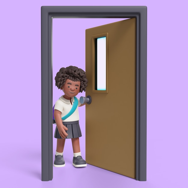 PSD grátis renderização 3d de garota afro em sala de aula