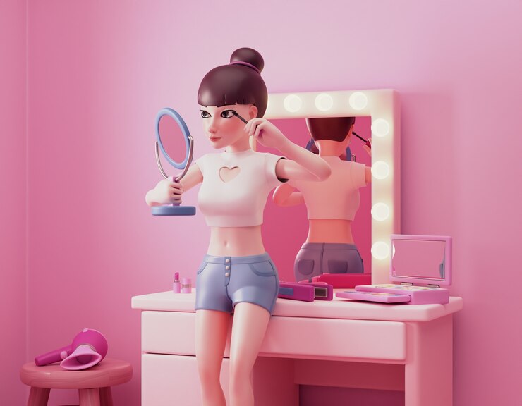 PSD grátis renderização 3d de garota aplicando maquiagem