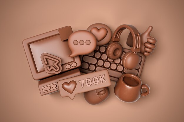 Renderização 3D de ícones de mídia social