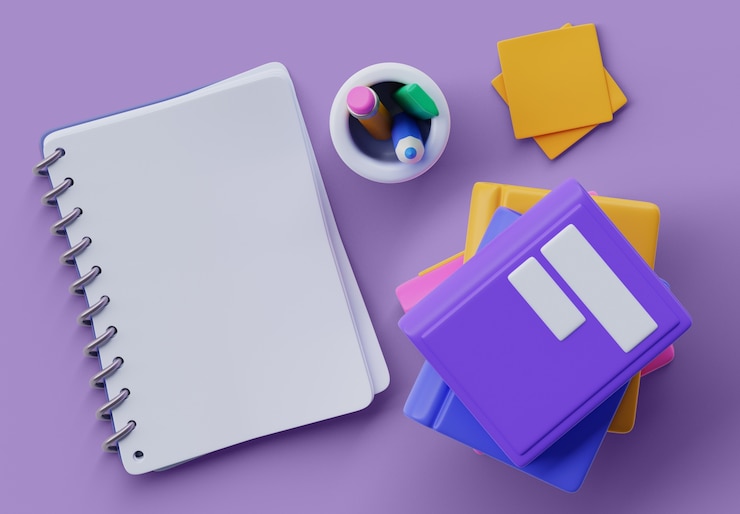 PSD grátis renderização 3d de livros e cadernos, banner em branco para promoções