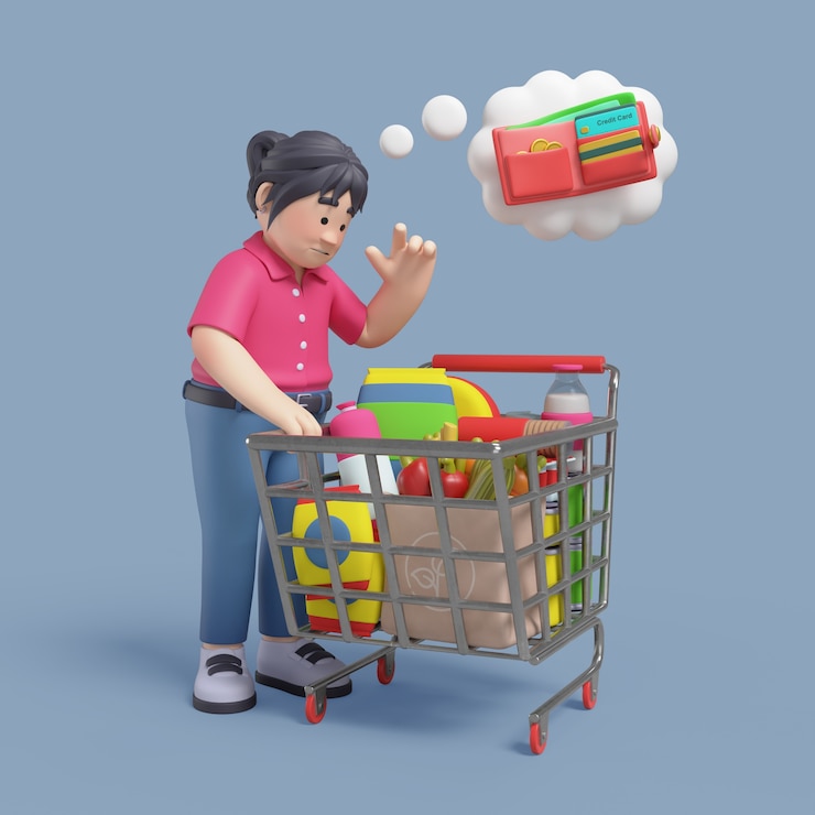 PSD grátis renderização 3d de mulher no supermercado