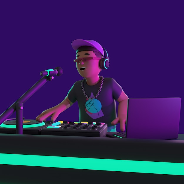 Renderização 3d de personagem dj