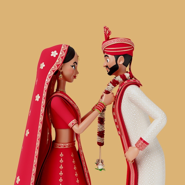 PSD grátis renderização 3d de personagens de casamento indianos
