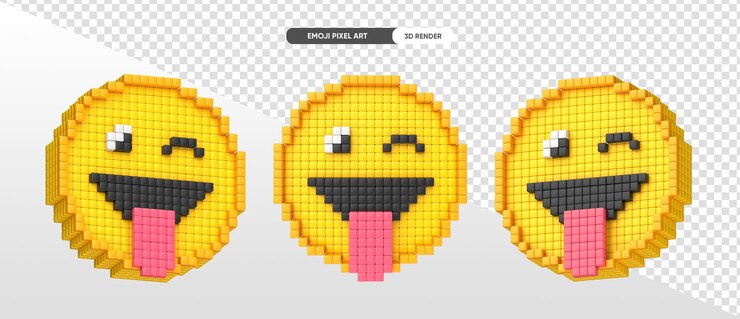 PSD grátis renderização 3d de pixel art emoji alegre com fundo transparente