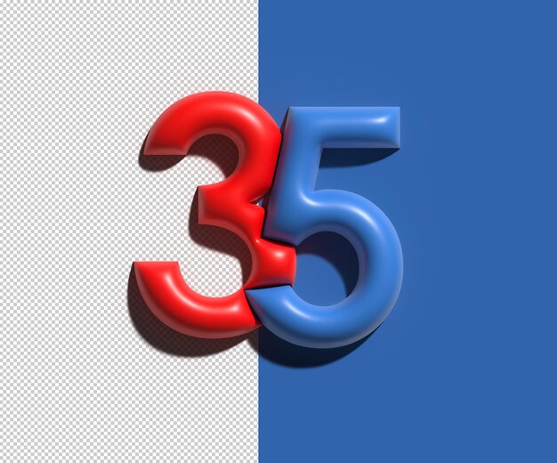 Renderização 3D de um arquivo PSD transparente de 35 trinta e cinco números