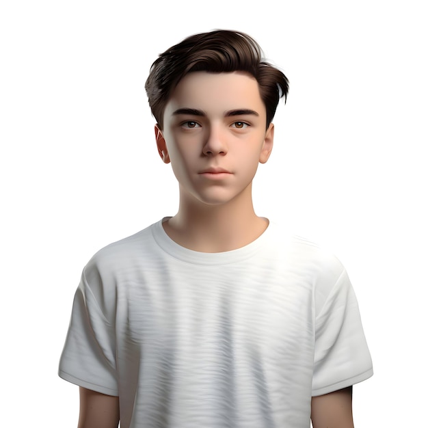 PSD grátis renderização 3d de um jovem com uma camiseta branca isolada em fundo branco