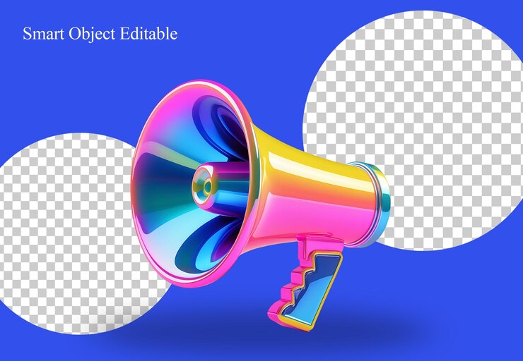 PSD grátis renderização 3d de um megafone colorido em um fundo transparente