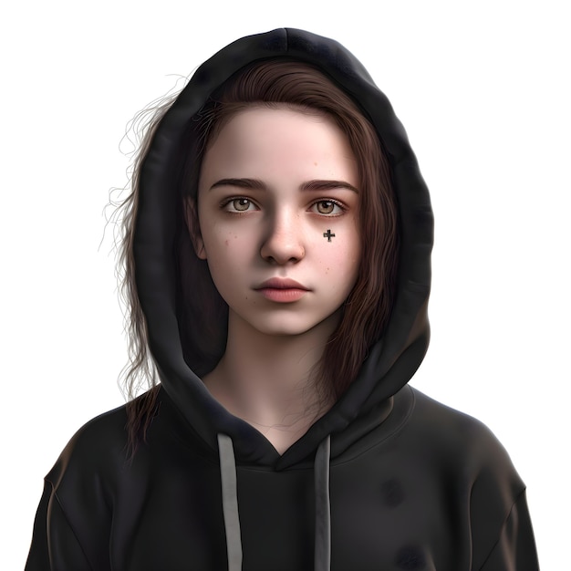 PSD grátis renderização 3d de uma adolescente com capuz isolada em fundo branco