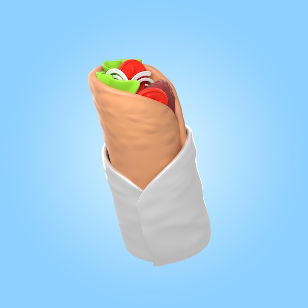 Renderização 3D do delicioso shawarma