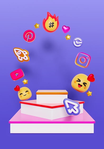Renderização 3D do fundo do pódio de vendas das redes sociais
