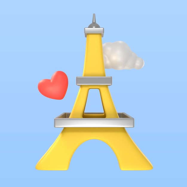 renderização 3D do ícone da torre eiffel do dia dos namorados
