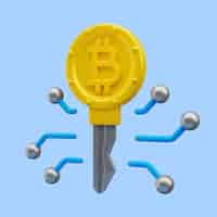 PSD grátis renderização 3d do ícone de chave bitcoin