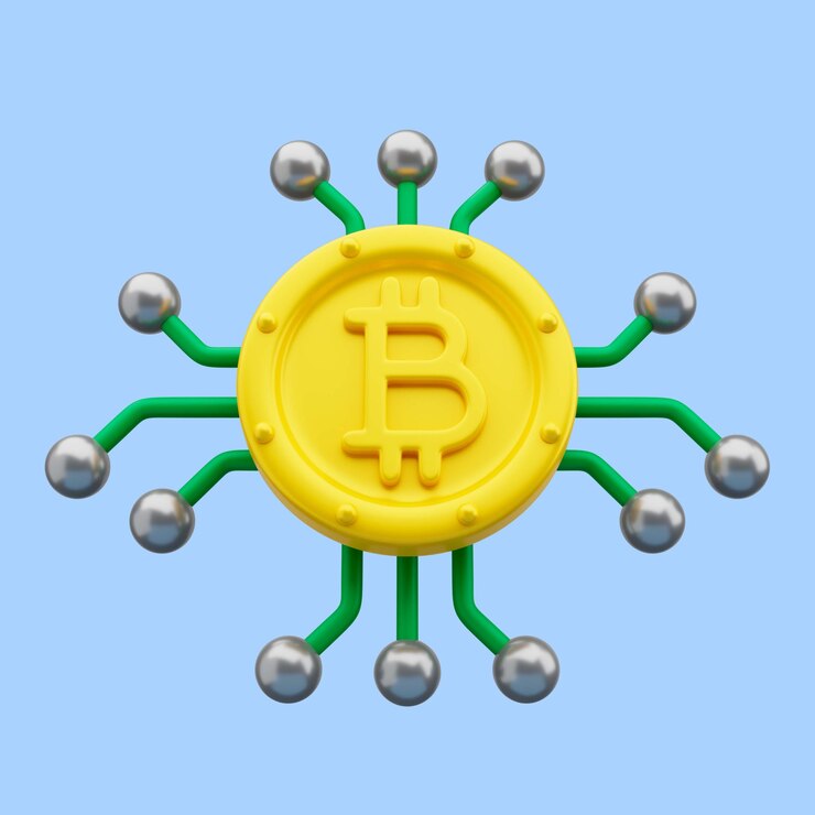 PSD grátis renderização 3d do ícone de fios bitcoin