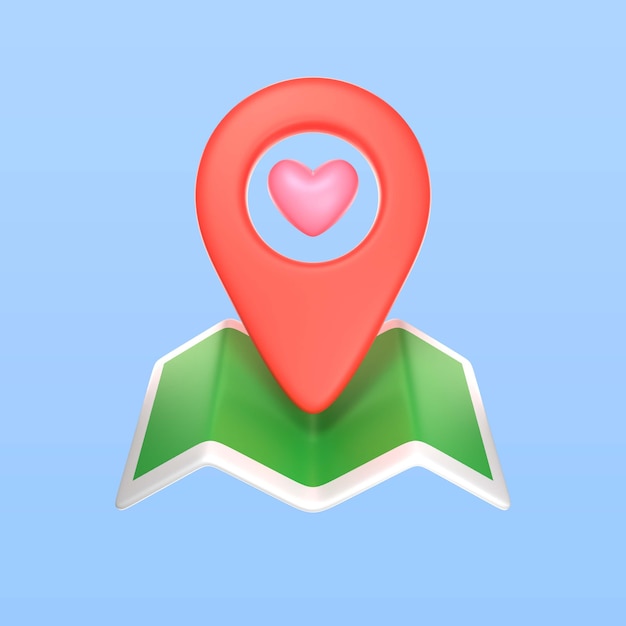 renderização 3D do ícone do mapa do dia dos namorados