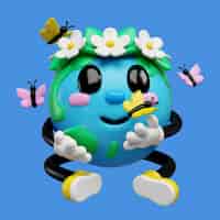 PSD grátis renderização 3d do ícone emoji da terra.