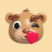 PSD grátis renderização 3d do ícone emoji de urso