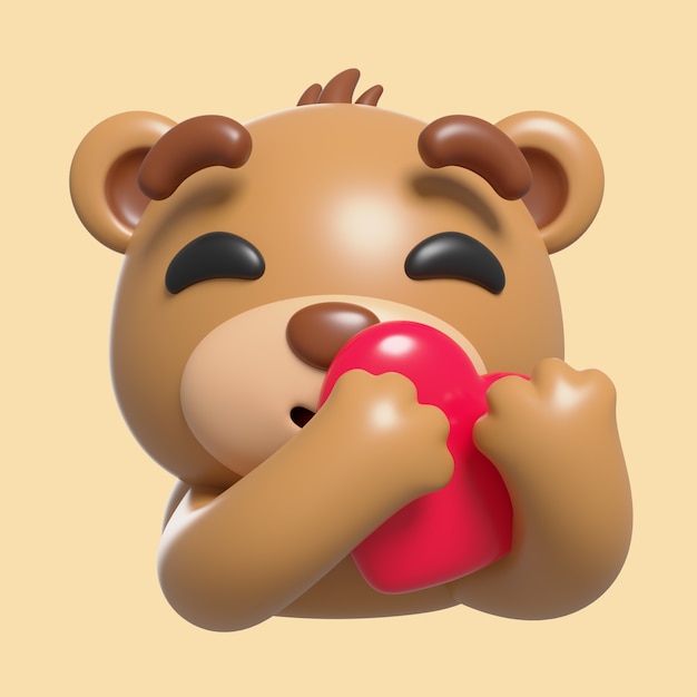 Renderização 3d do ícone emoji de urso