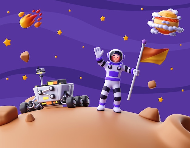 PSD grátis renderização 3d do personagem astronauta