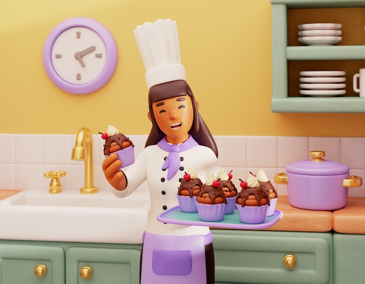 PSD grátis renderização 3d do personagem do confeiteiro