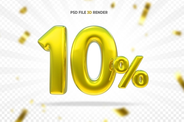 Renderização 3d ouro 10 por cento balloon Psd Premium