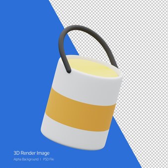 Renderização de objeto 3d de ícone de balde de tinta isolado conceito de decoração conceito criativo de cor amarela