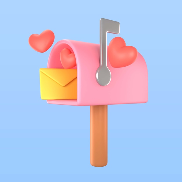 PSD grátis renderização em 3d da caixa de correio do dia dos namorados