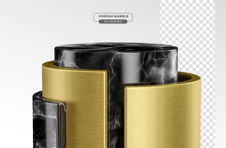 Renderização realista 3d de pódio de mármore com fundo transparente