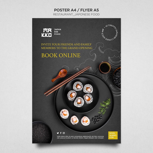 Reserve online o seu modelo de impressão de pôster de prato de sushi
