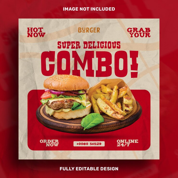 PSD grátis restaurante burger combo oferece promoção em mídia social post design template