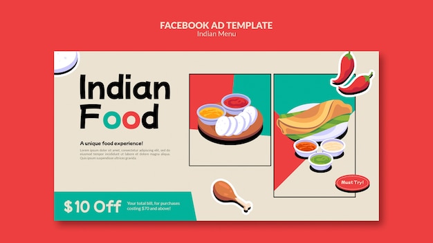 Restaurante de comida indiana e modelo de promoção de mídia social de negócios